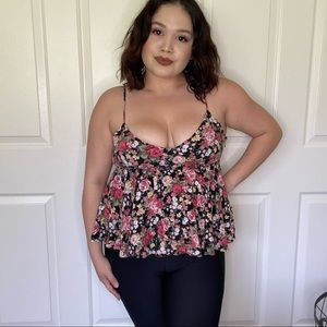 Floral straps tank top with open back